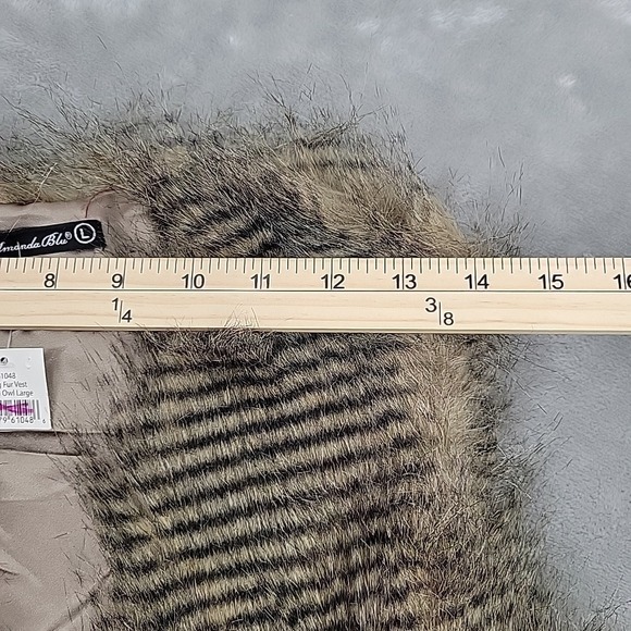 Amanda Blu NEW Womens Owl Vest Size Large Long Fur Brown Cute Open Front Pockets - Picture 8 of 10